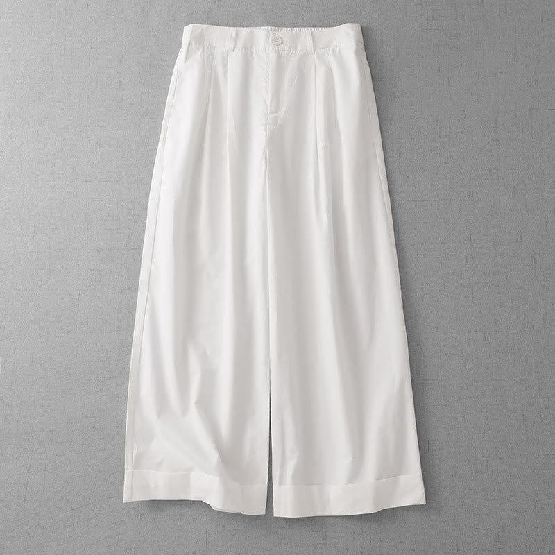 Buddha Stones Casual Plain Polyester Women's 7-8 Length Wide Leg Pants With Pockets