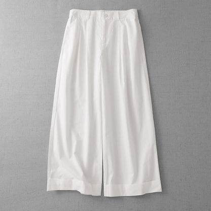 Buddha Stones Casual Plain Polyester Women's 7-8 Length Wide Leg Pants With Pockets