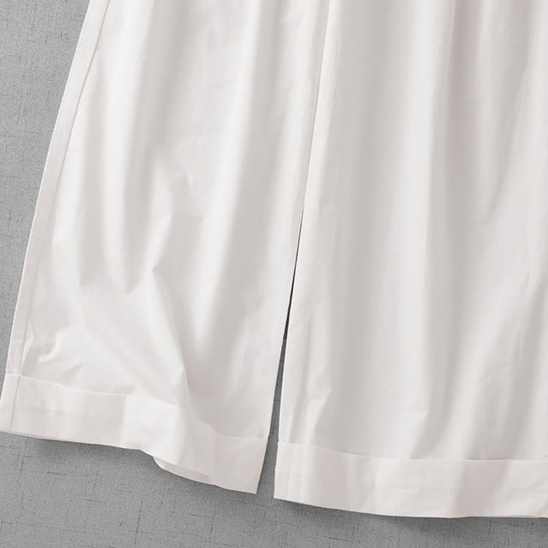 Buddha Stones Casual Plain Polyester Women's 7-8 Length Wide Leg Pants With Pockets