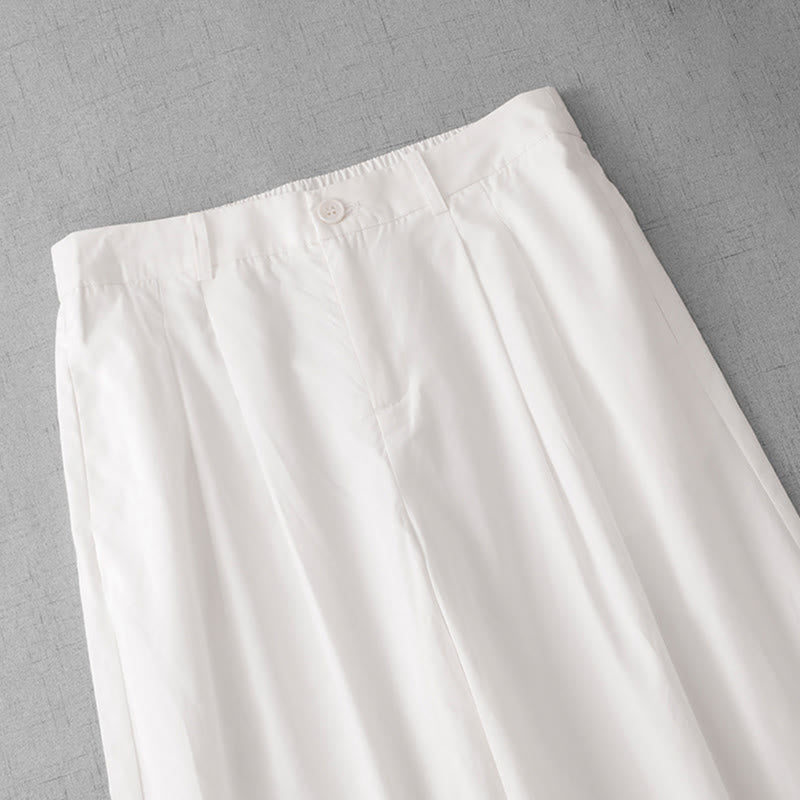 Buddha Stones Casual Plain Polyester Women's 7-8 Length Wide Leg Pants With Pockets
