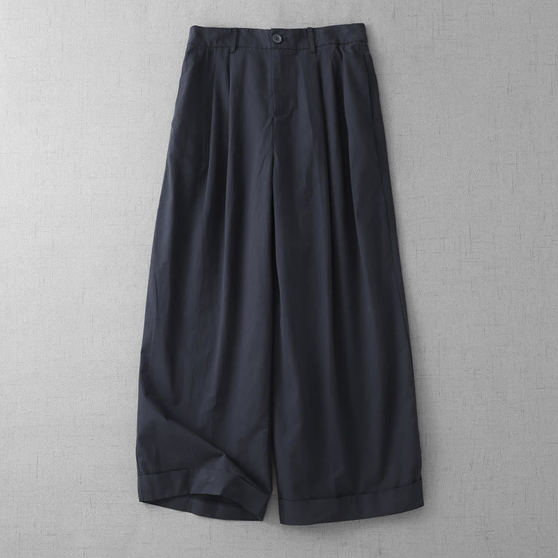 Buddha Stones Casual Plain Polyester Women's 7-8 Length Wide Leg Pants With Pockets