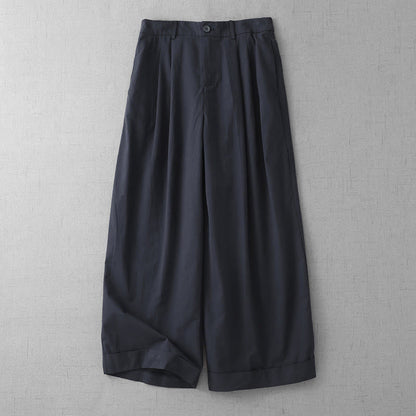 Buddha Stones Casual Plain Polyester Women's 7-8 Length Wide Leg Pants With Pockets