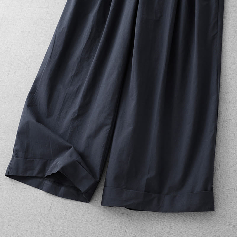 Buddha Stones Casual Plain Polyester Women's 7-8 Length Wide Leg Pants With Pockets