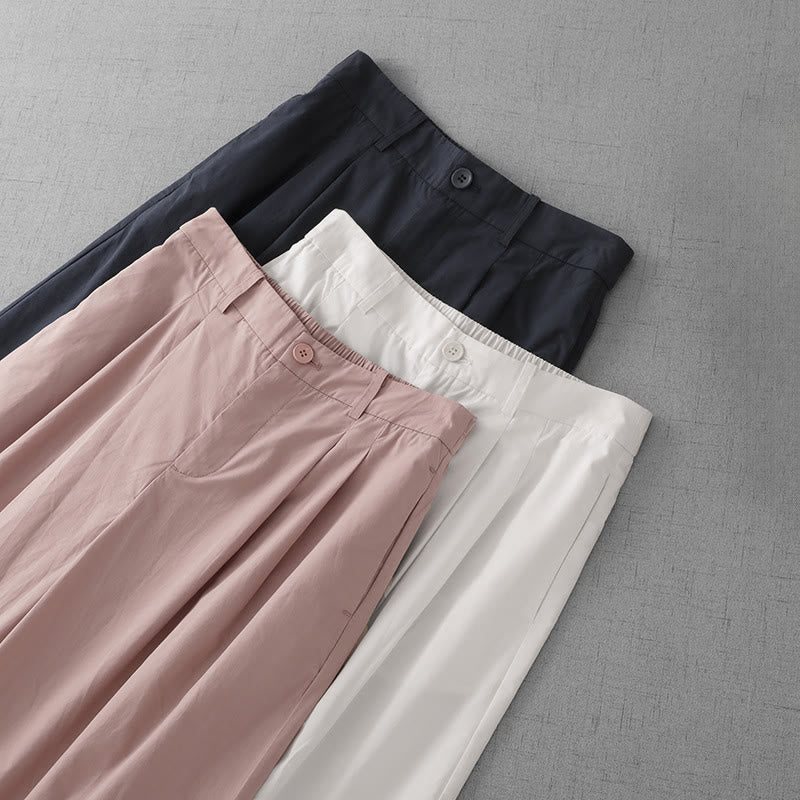 Buddha Stones Casual Plain Polyester Women's 7-8 Length Wide Leg Pants With Pockets