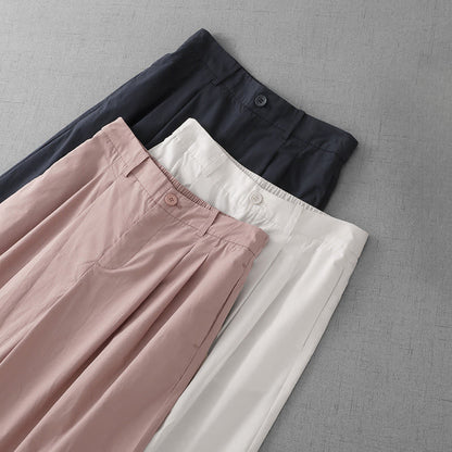 Buddha Stones Casual Plain Polyester Women's 7-8 Length Wide Leg Pants With Pockets