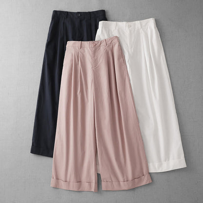 Buddha Stones Casual Plain Polyester Women's 7-8 Length Wide Leg Pants With Pockets