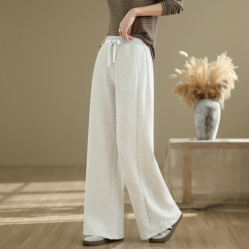 Buddha Stones Casual Plain Cotton Women's Wide Leg Pants With Pockets