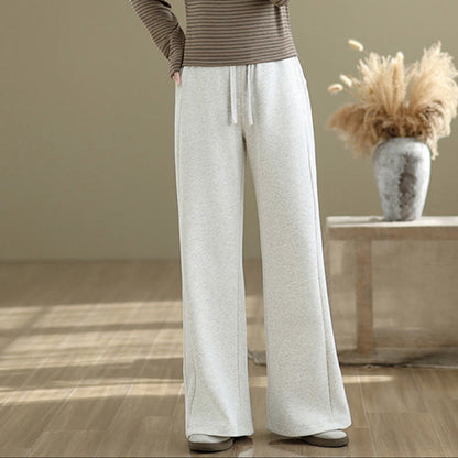 Buddha Stones Casual Plain Cotton Women's Wide Leg Pants With Pockets