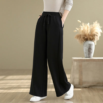 Buddha Stones Casual Plain Cotton Women's Wide Leg Pants With Pockets