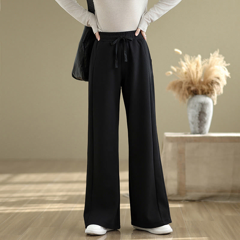 Buddha Stones Casual Plain Cotton Women's Wide Leg Pants With Pockets