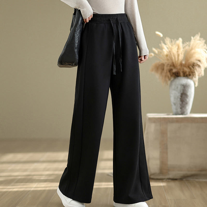 Buddha Stones Casual Plain Cotton Women's Wide Leg Pants With Pockets