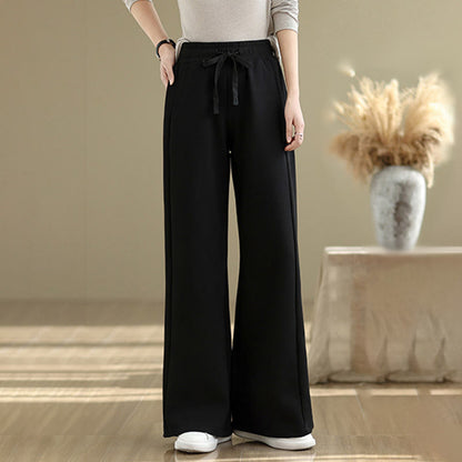 Buddha Stones Casual Plain Cotton Women's Wide Leg Pants With Pockets