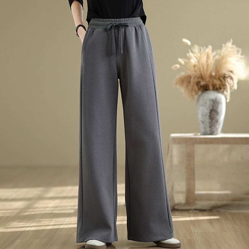Buddha Stones Casual Plain Cotton Women's Wide Leg Pants With Pockets