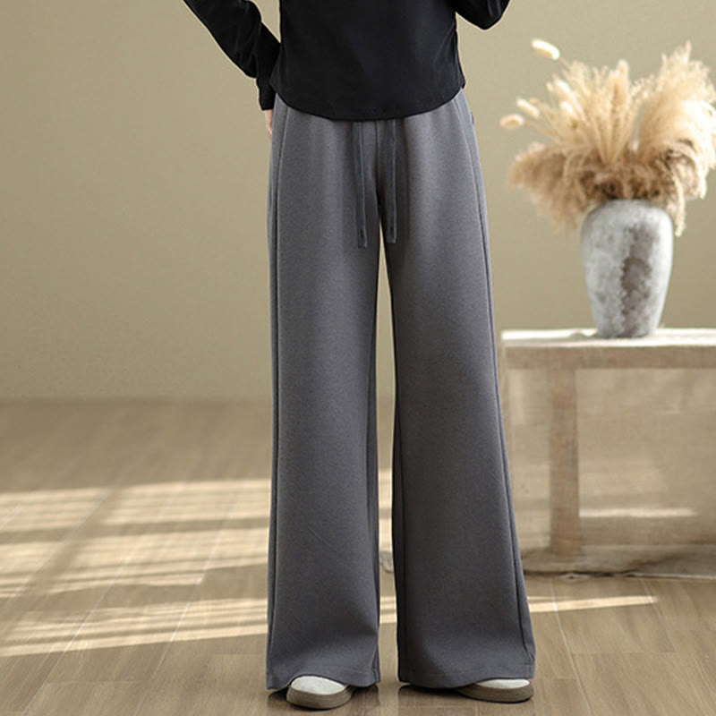 Buddha Stones Casual Plain Cotton Women's Wide Leg Pants With Pockets