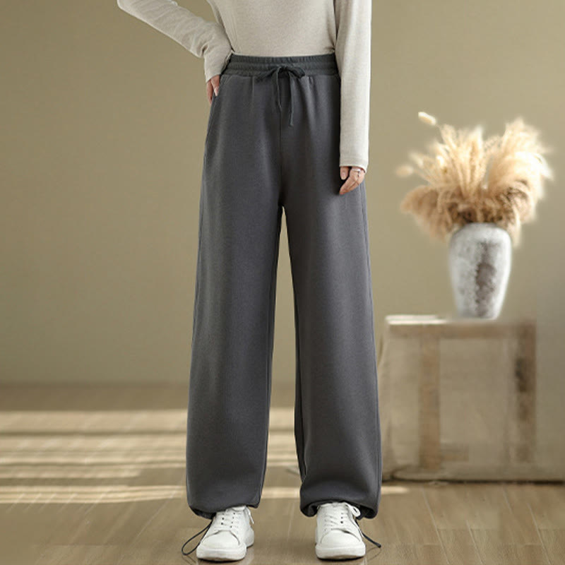 Buddha Stones Casual Rope Women's Cotton Straight-leg Pants With Pockets