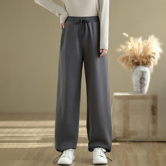 Buddha Stones Casual Rope Women's Cotton Straight-leg Pants With Pockets