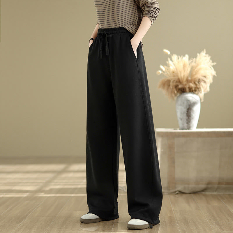 Buddha Stones Casual Rope Women's Cotton Straight-leg Pants With Pockets