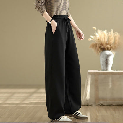 Buddha Stones Casual Rope Women's Cotton Straight-leg Pants With Pockets