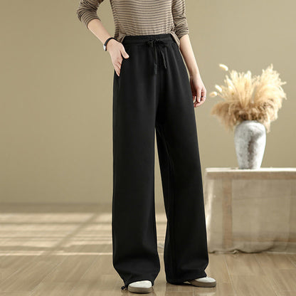 Buddha Stones Casual Rope Women's Cotton Straight-leg Pants With Pockets