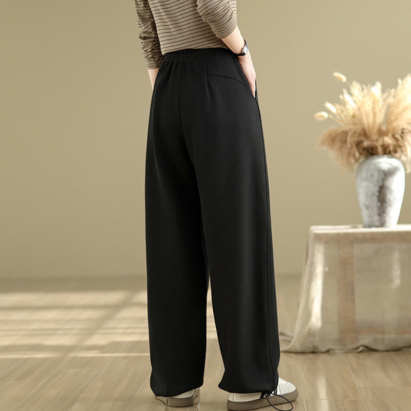 Buddha Stones Casual Rope Women's Cotton Straight-leg Pants With Pockets