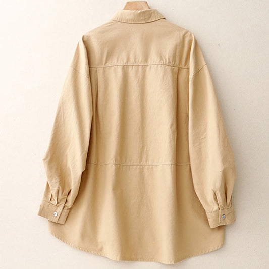 Buddha Stones Casual Women's Stand Collar Long Sleeve Design Plain Cotton Shirt
