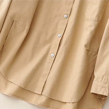 Buddha Stones Casual Women's Stand Collar Long Sleeve Design Plain Cotton Shirt