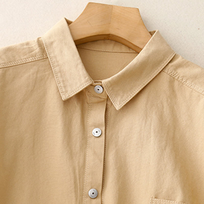 Buddha Stones Casual Women's Stand Collar Long Sleeve Design Plain Cotton Shirt