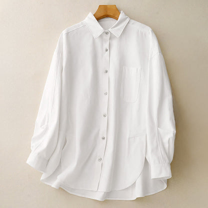 Buddha Stones Casual Women's Stand Collar Long Sleeve Design Plain Cotton Shirt