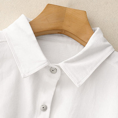 Buddha Stones Casual Women's Stand Collar Long Sleeve Design Plain Cotton Shirt