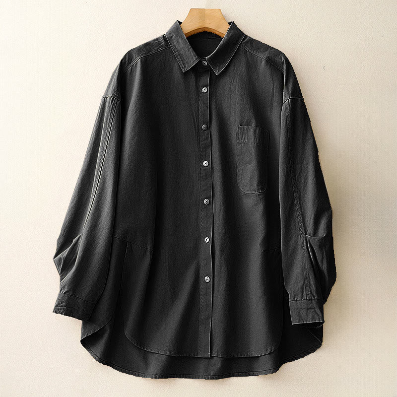 Buddha Stones Casual Women's Stand Collar Long Sleeve Design Plain Cotton Shirt