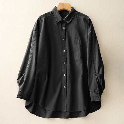 Buddha Stones Casual Women's Stand Collar Long Sleeve Design Plain Cotton Shirt