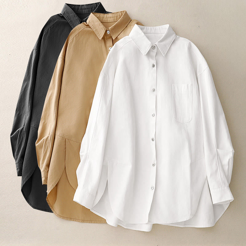 Buddha Stones Casual Women's Stand Collar Long Sleeve Design Plain Cotton Shirt
