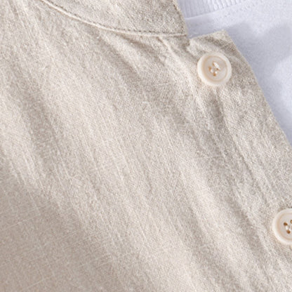 Buddha Stones Solid Long Sleeve Button Down Ramie Cotton Men's Shirts With Pockets