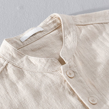Buddha Stones Solid Long Sleeve Button Down Ramie Cotton Men's Shirts With Pockets