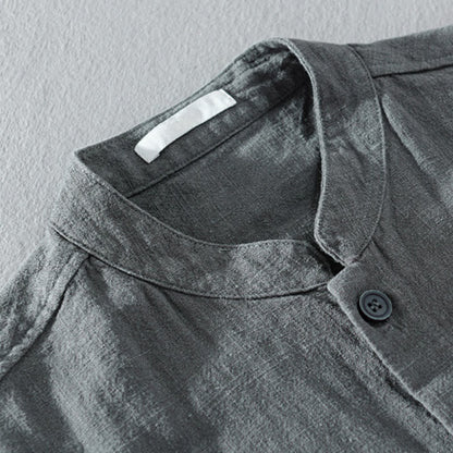 Buddha Stones Solid Long Sleeve Button Down Ramie Cotton Men's Shirts With Pockets