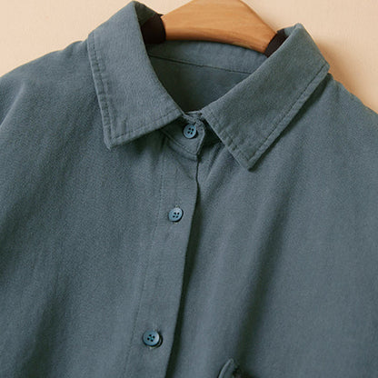 Buddha Stones Casual Buttons Design Women's Stand Collar Long Sleeve Cotton Shirt