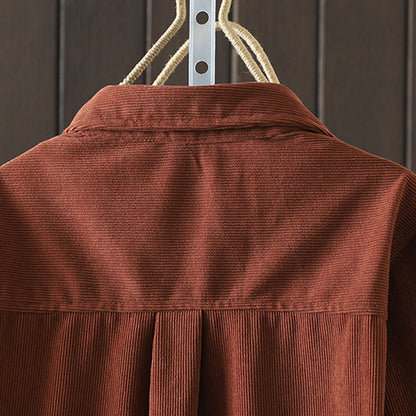 Buddha Stones Corduroy Women's Cotton Long Sleeve Jacket With Pockets