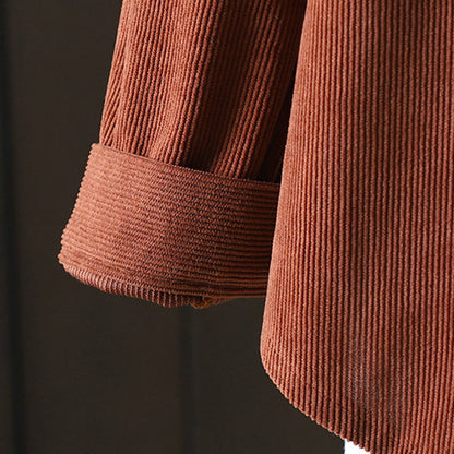 Buddha Stones Corduroy Women's Cotton Long Sleeve Jacket With Pockets