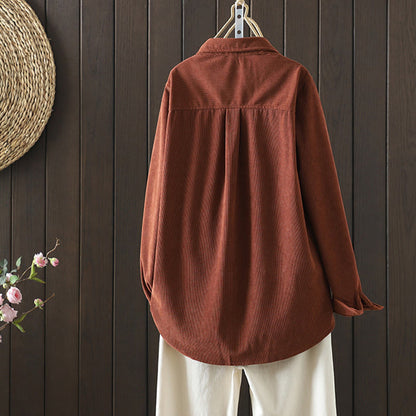 Buddha Stones Corduroy Women's Cotton Long Sleeve Jacket With Pockets
