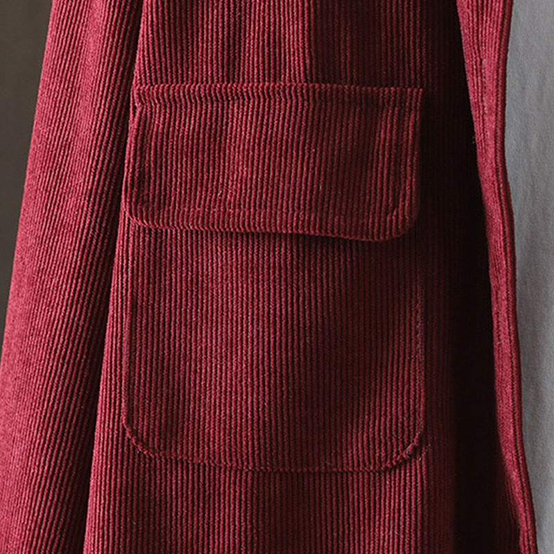 Buddha Stones Corduroy Women's Cotton Long Sleeve Jacket With Pockets