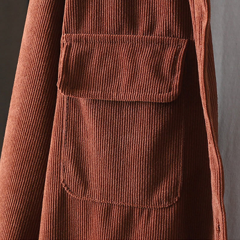Buddha Stones Corduroy Women's Cotton Long Sleeve Jacket With Pockets