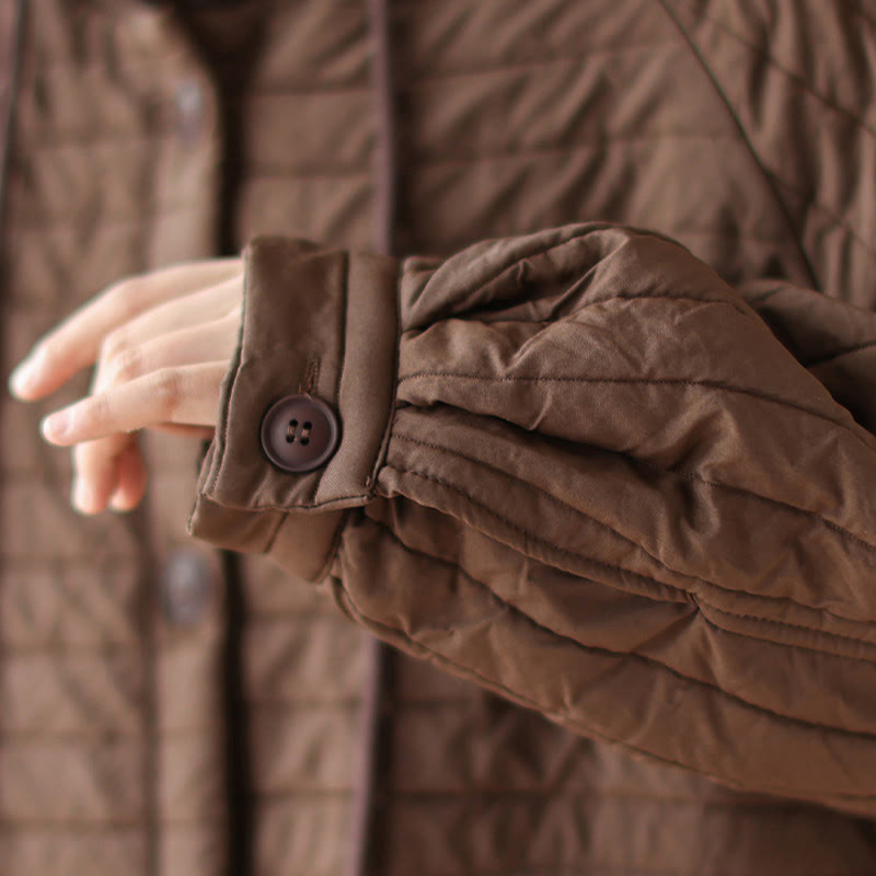 Buddha Stones Plain Notched Women's Cotton Padded Coat With Pockets
