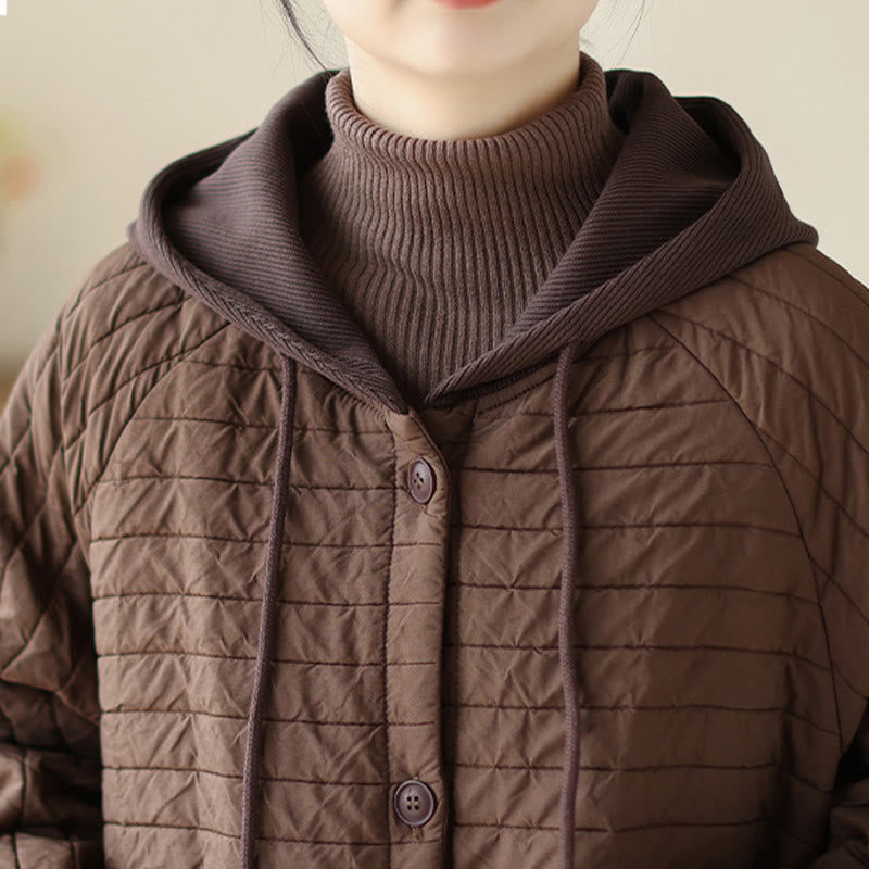 Buddha Stones Plain Notched Women's Cotton Padded Coat With Pockets