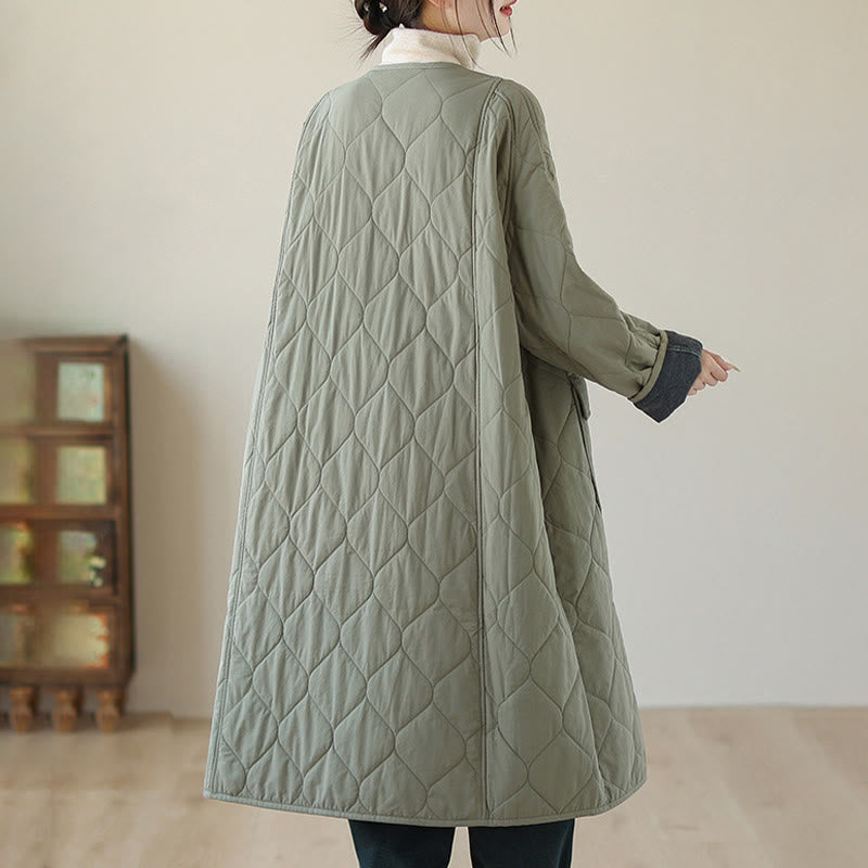 Buddha Stones Plain Buttons Women's Cotton Padded Coat With Pockets
