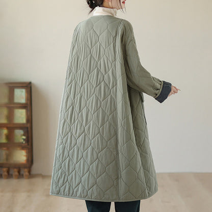 Buddha Stones Plain Buttons Women's Cotton Padded Coat With Pockets