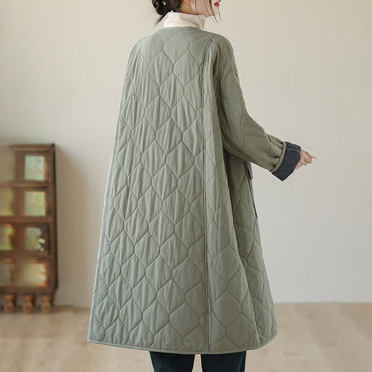 Buddha Stones Plain Buttons Women's Cotton Padded Coat With Pockets
