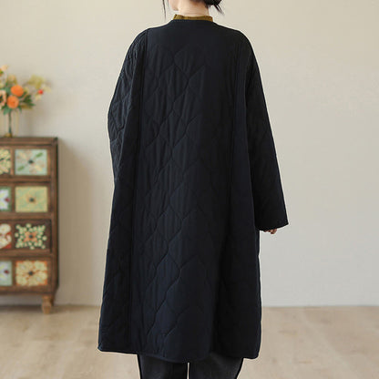 Buddha Stones Plain Buttons Women's Cotton Padded Coat With Pockets