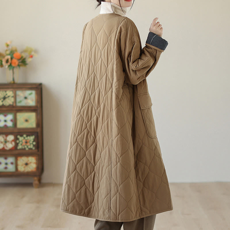 Buddha Stones Plain Buttons Women's Cotton Padded Coat With Pockets