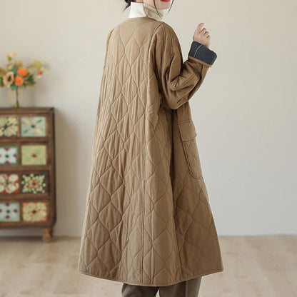 Buddha Stones Plain Buttons Women's Cotton Padded Coat With Pockets
