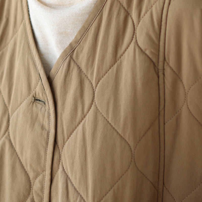 Buddha Stones Plain Buttons Women's Cotton Padded Coat With Pockets